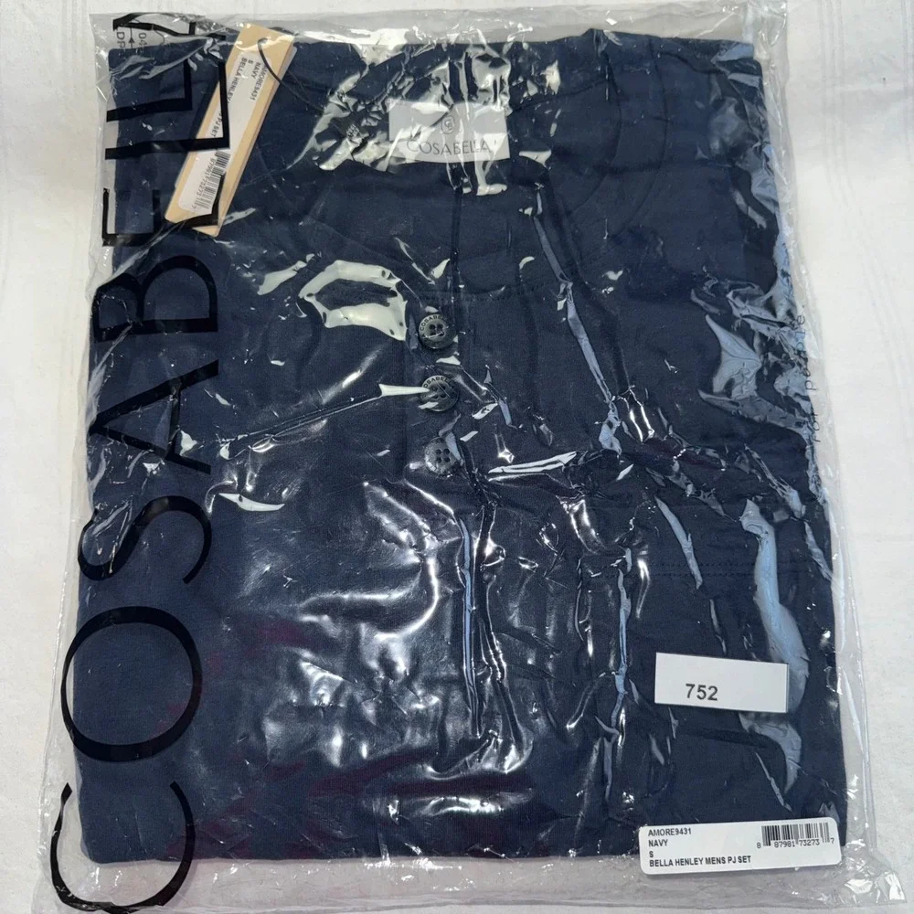 Cosabella Bella Henley Mens PJ Set Navy Blue Long Sleeve Pajamas S